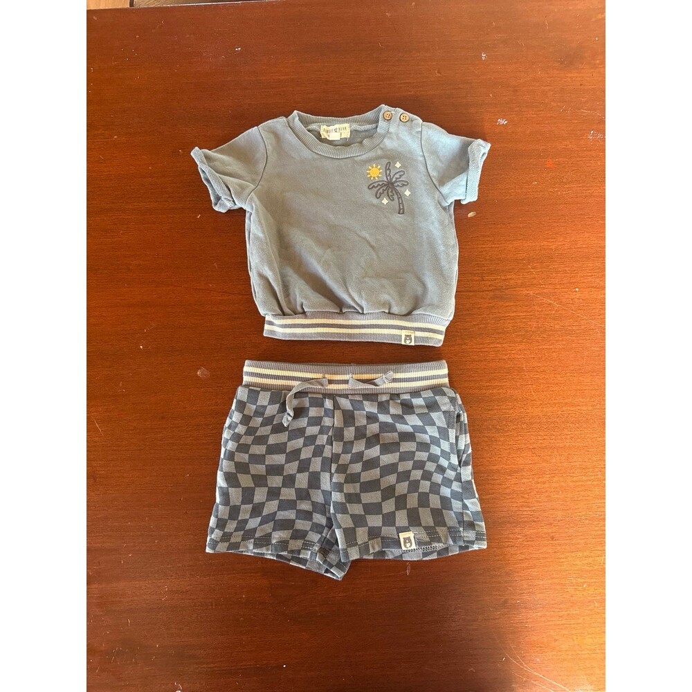 Rabbit + Bear Organic boys RAD VIBES checkered shorts and top outfit